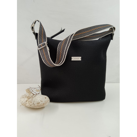 Bolso Bandolera Negro grande con asa de pasamanería
