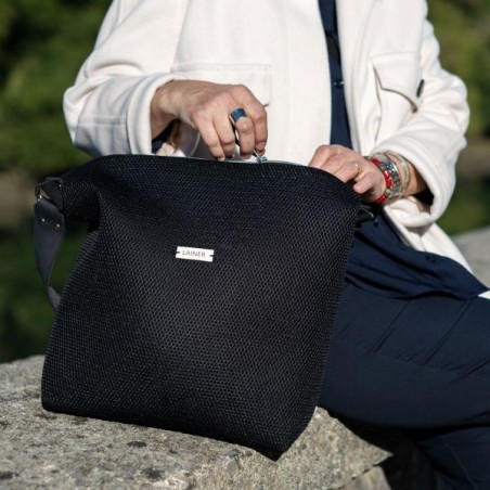 Bolso Bandolera Negro grande con asa de pasamanería